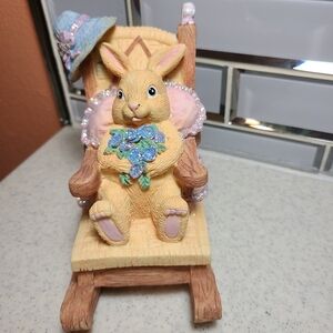 Adorable 5.5 inch tall bunny in a rocking chair figurine